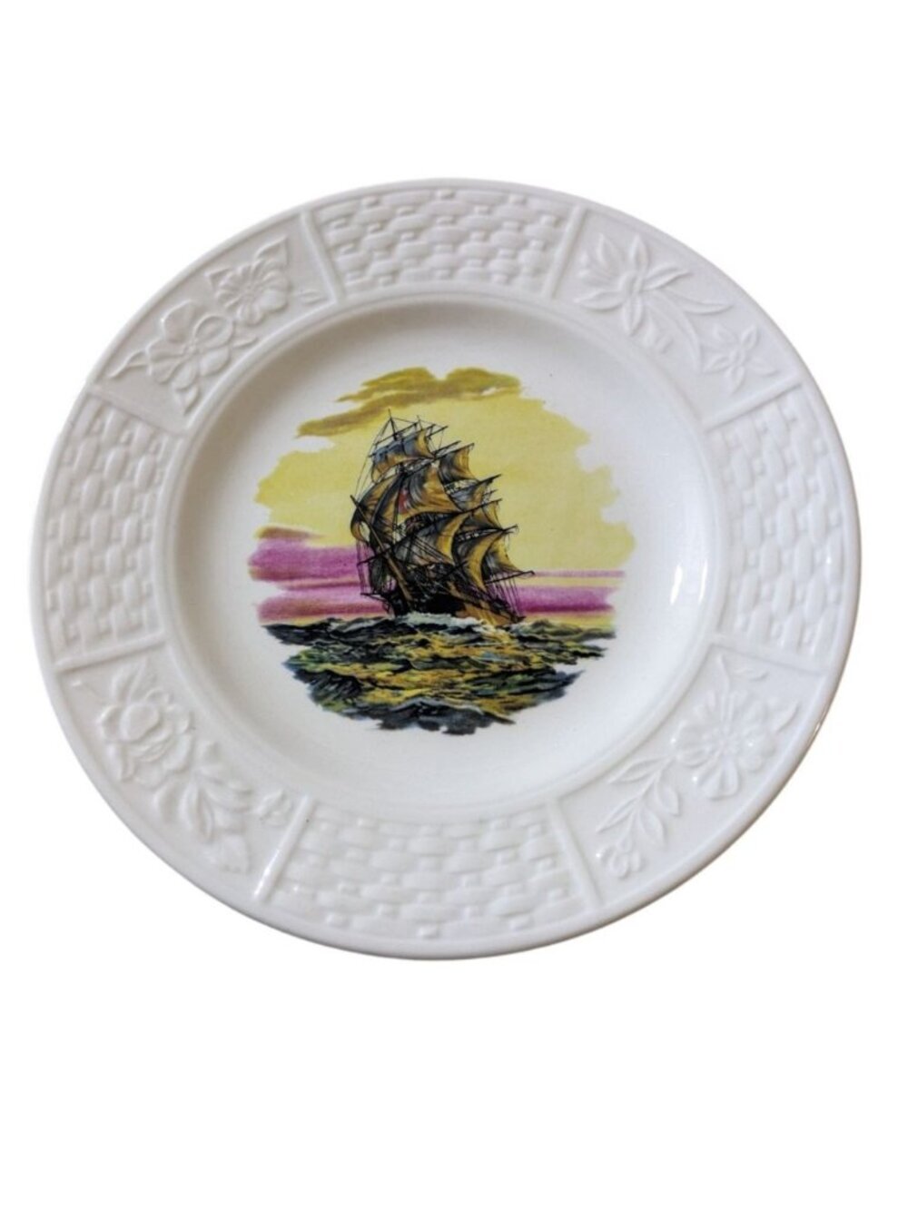 Weatherby Handley Royal Falcon Ware Collector Plates Ship Vintage Embossed